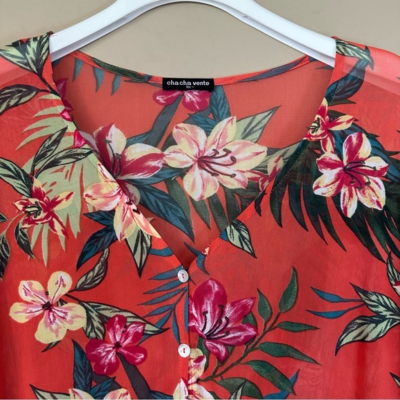 Women 1X Tropical Cover Up Kimono Swim Top Beach Hawaiian Resort Cha Cha Vente - Picture 3 of 8